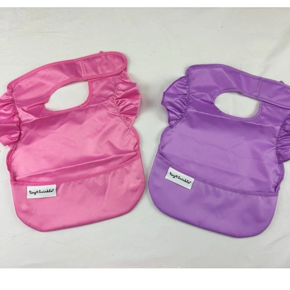 Tiny Twinkle Baby Mess Proof Bibs Waterproof Pocket Ruffle Butterfly Pink Purple